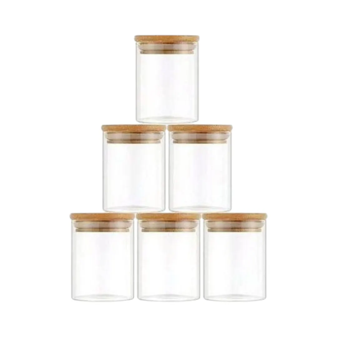 Bocaux rangement en verre avec couvercle en bambou x6 350ml