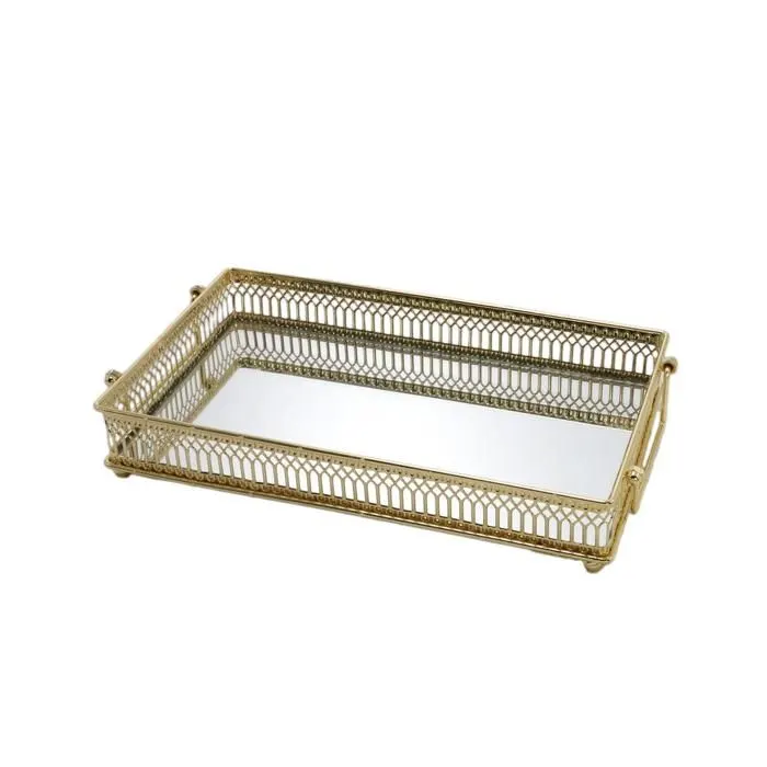 Plateau rectangulaire en miroir doré 26,5x15,2cm