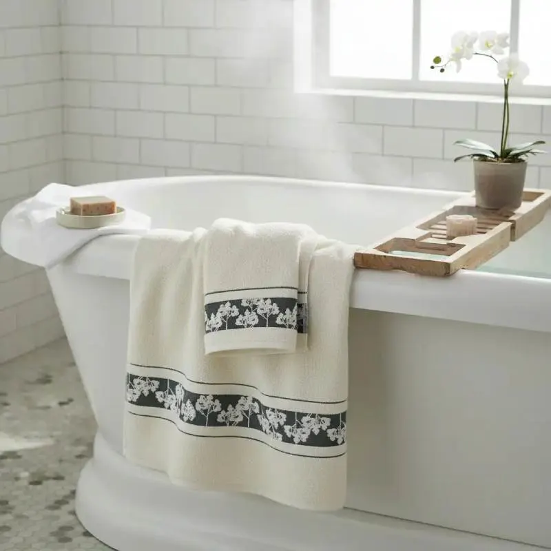 Drap de bain Floralia blanc Jacquard 100x150cm 500g - vue 2