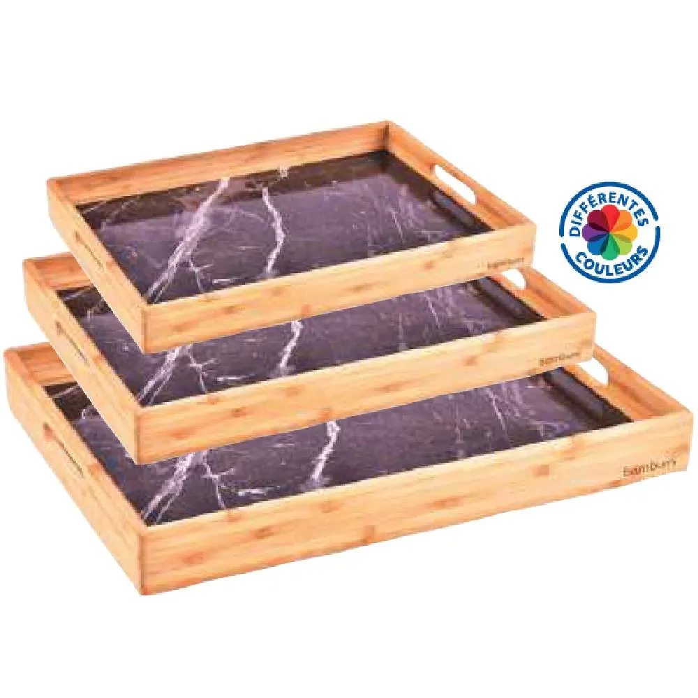 3 plateaux effet marbre noir