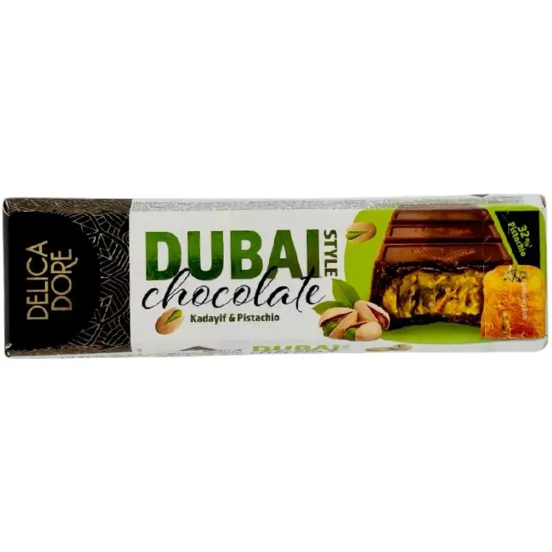 Barre de chocolat au lait aux pistache et Kadayif Dubaï Style 70g - DELICA DORE