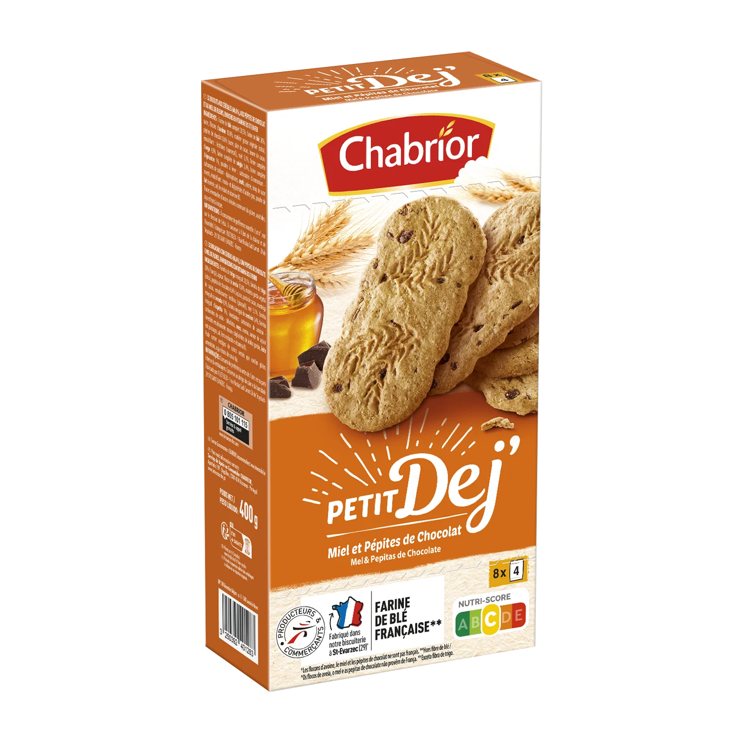 INTERMARCHE - Biscuits petit déjeuner miel et pépites de chocolat 400g- CHABRIOR