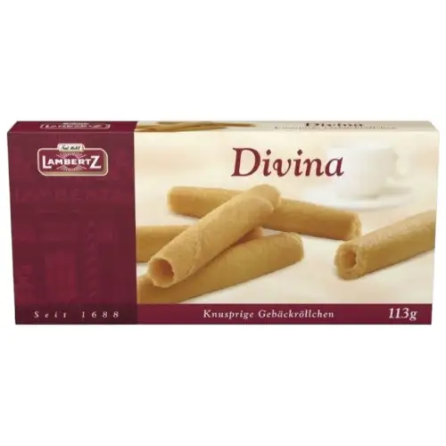 Biscuits roulés cigarettes Divina  113 g - LAMBERTZ