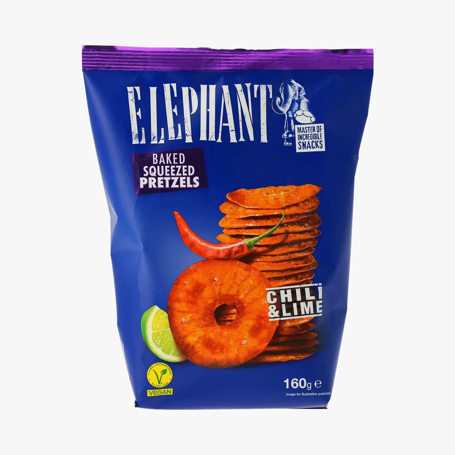 Bretzels cuits au four Chili et citron vert 160g - ELEPHANT