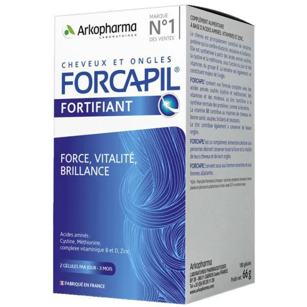 Cheveux & ongles  180 gélules  force, croissance & vitalité - FORCAPIL