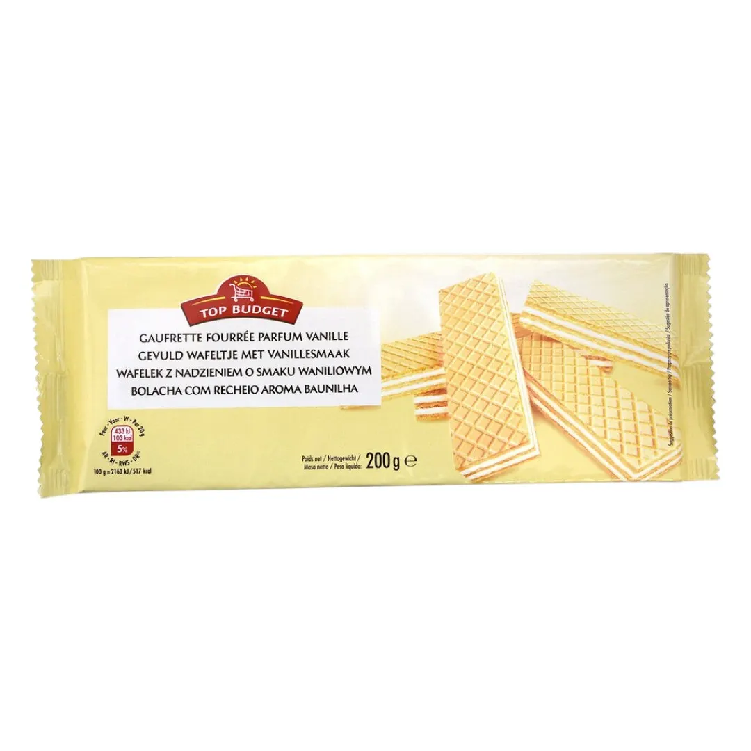 Intermarché - Gaufrettes fourrées parfum vanille 200g - TOP BUDGET