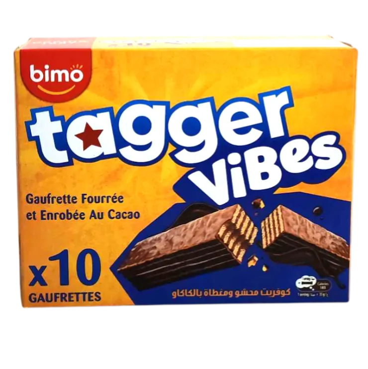 Gaufrettes fourrées et enrobées au cacao Tagger Vibes 10x35g - BIMO