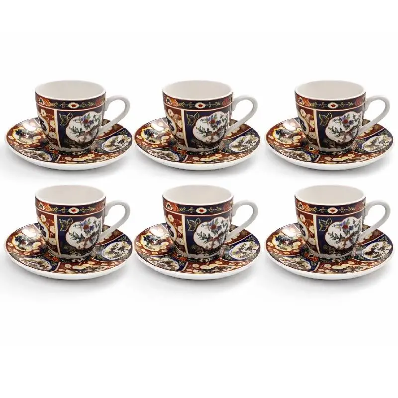 Set de 6 tasses à café avec sous-tasses en porcelaine 90 ml