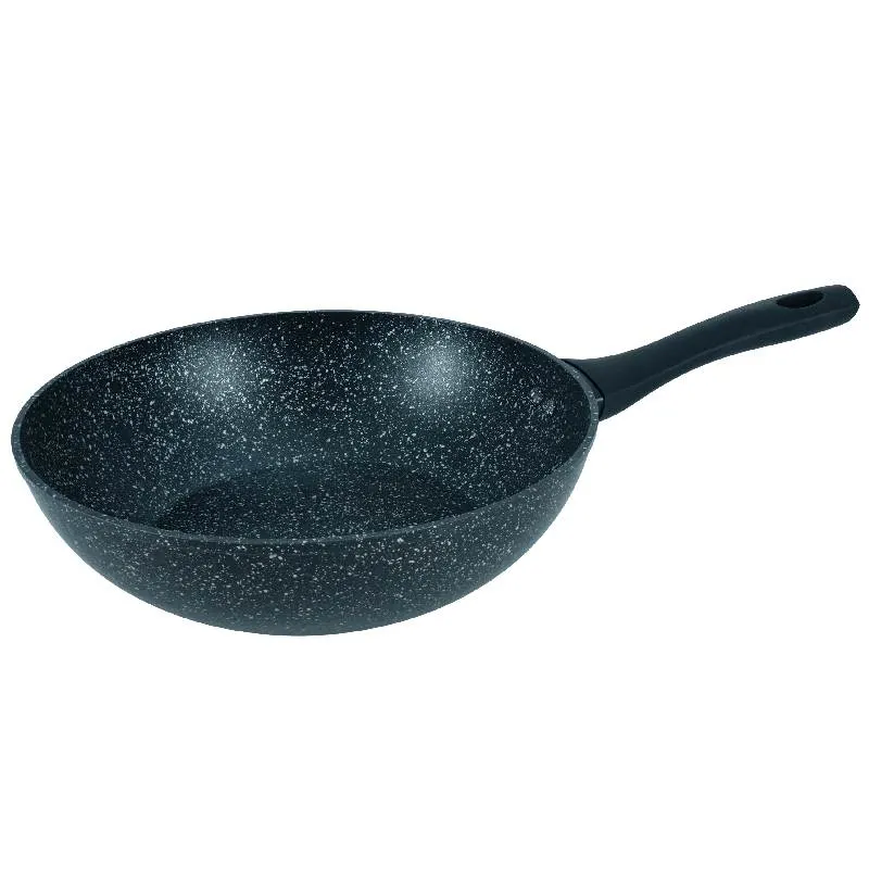 Wok antiadhésif 28 cm gris noir effet marbre