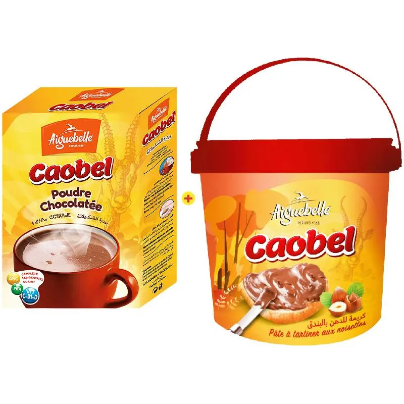Pâte à tartiner caobel 900g  + chocolat en poudre caobel 90g offet - AIGUEBELLE