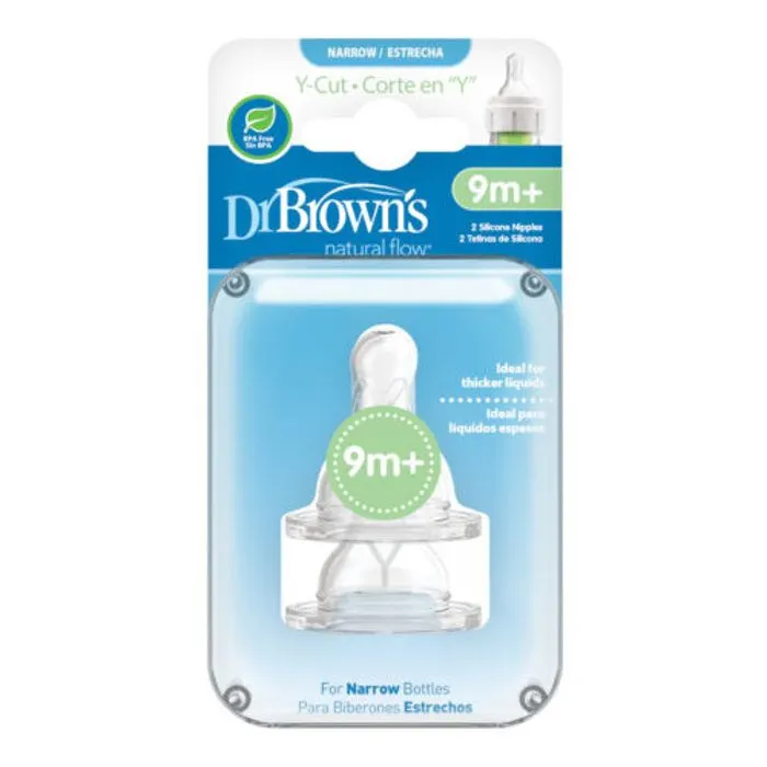 Tétines col étroit l4 liquides épais 9m+ x2unités - DR BROWN'S