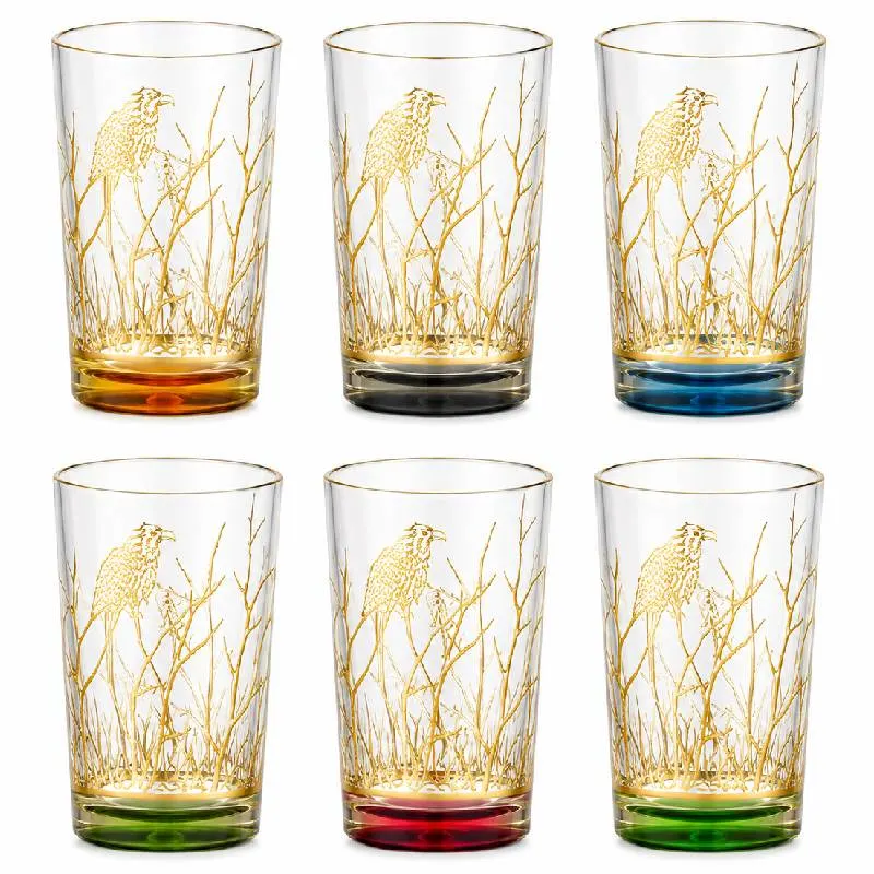 6 verres à thé petit modèle doré 3 couleurs ISA-JW Oiseau