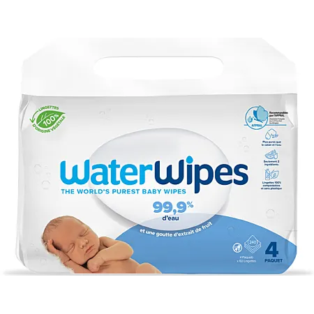 Lingettes pour bébé waterwipes pack bio 4 x 60 - WATERWIPES 