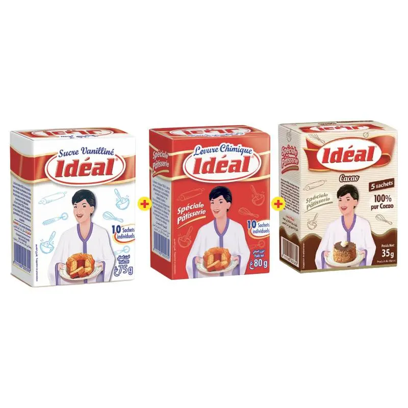 10 Sachets levure + 5 sachets poudre cacao + 10 sachets sucre vanille - IDEAL 