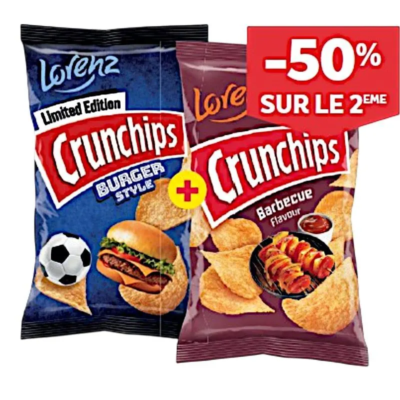 Crunchips Burger + Barbecue 2x100g la 2ème à -50% - LORENZ