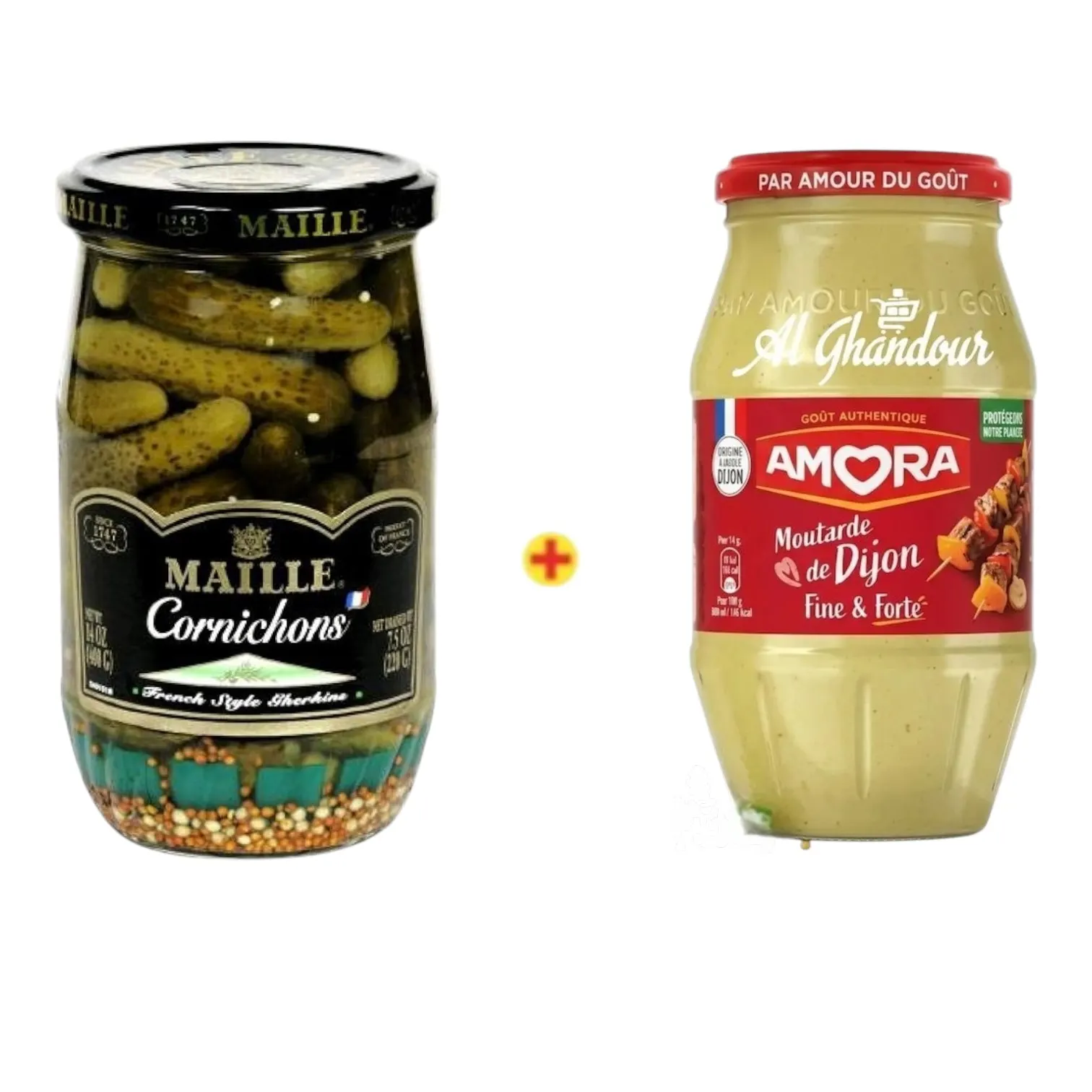 Cornichons MAILLE + moutarde deuxième à -50 % AMORA