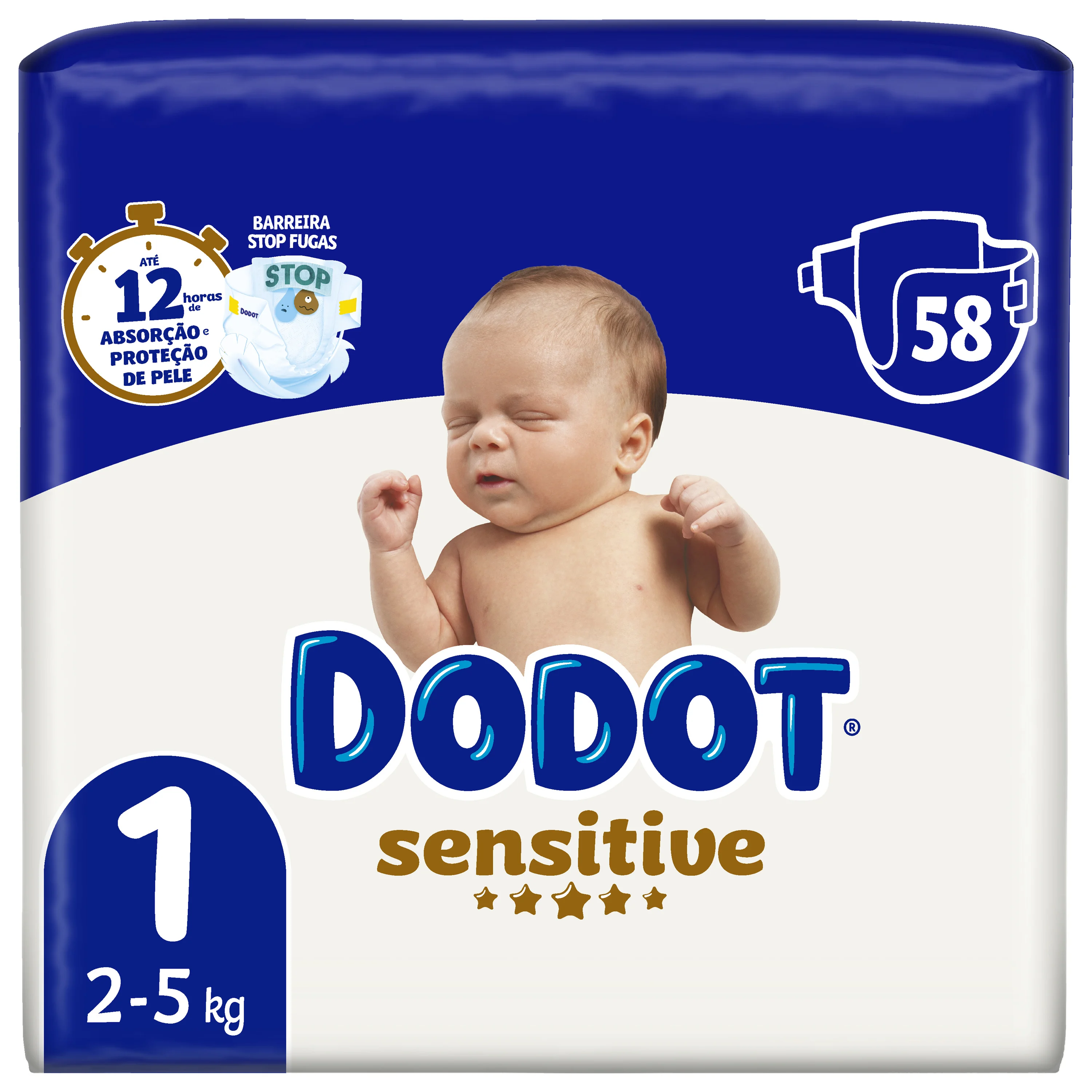 Couches bébé sensitive Jumbo Pack Taille 1 (2-5Kg) 58 unités - DODOT
