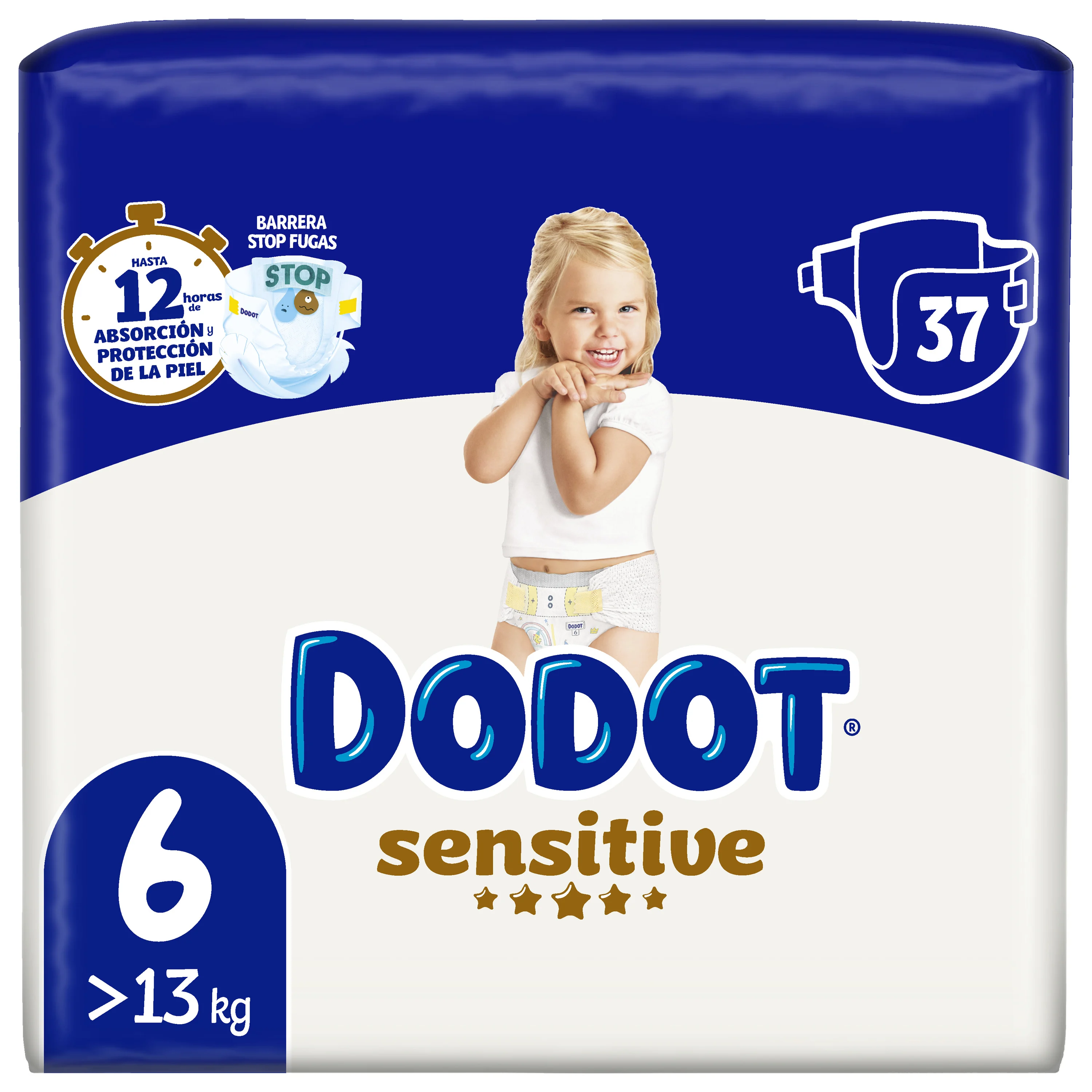 Couches bébé sensitive Jumbo Pack Taille 6 (13+Kg) 37 unités - DODOT