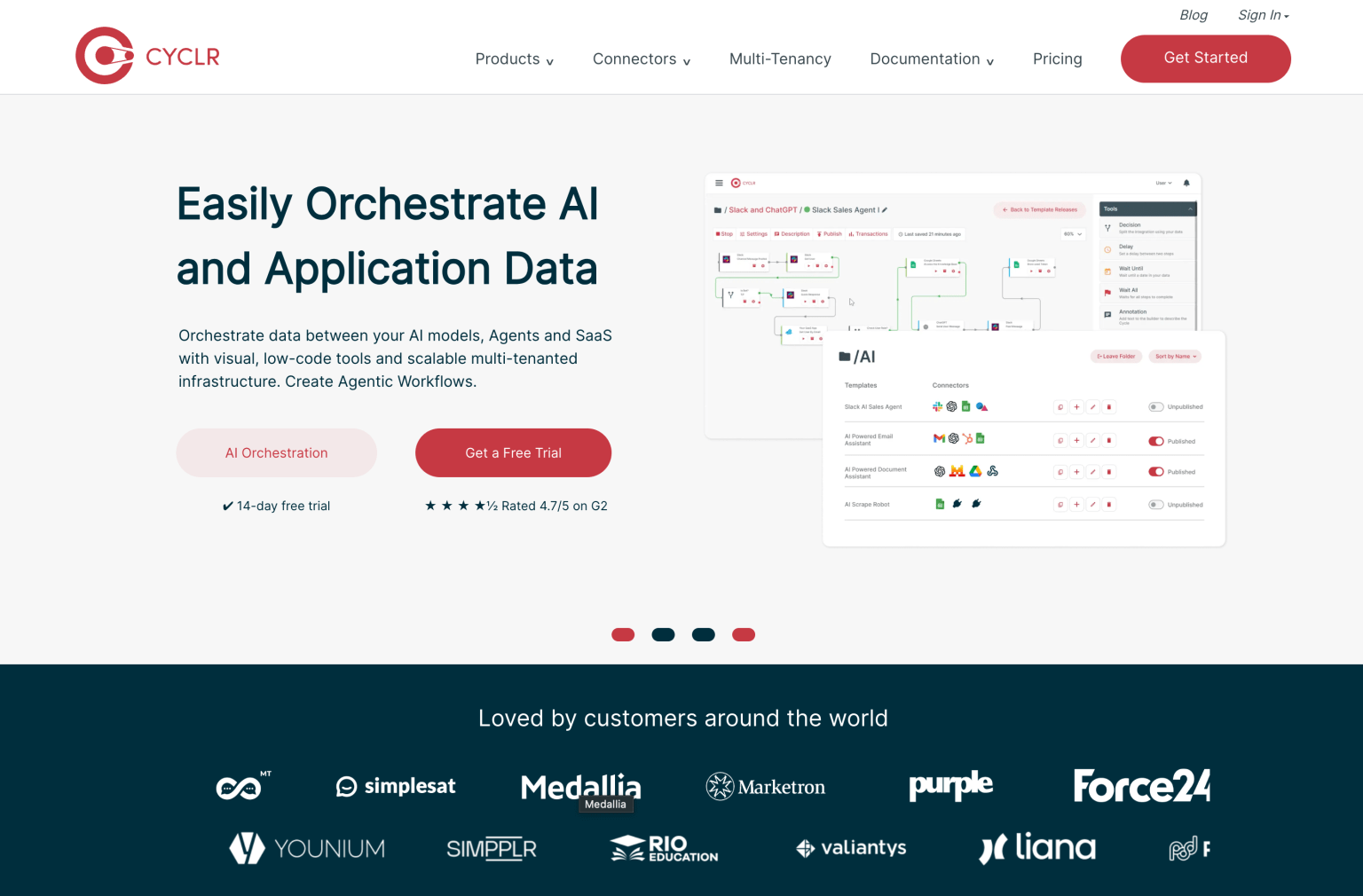 Cyclr embedded iPaaS home page Cyclr embedded iPaaS home page