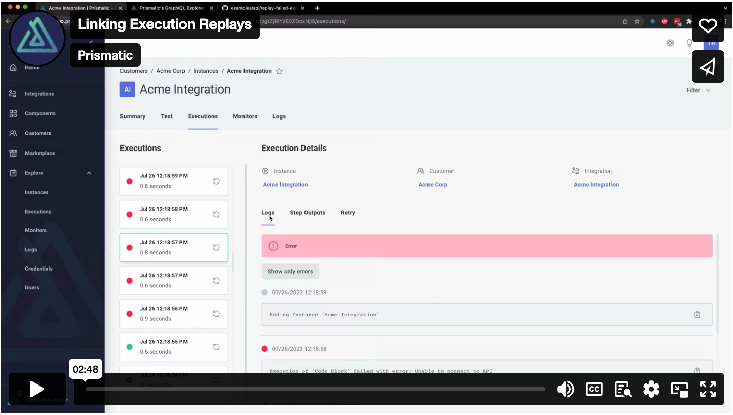 Linking execution replays video