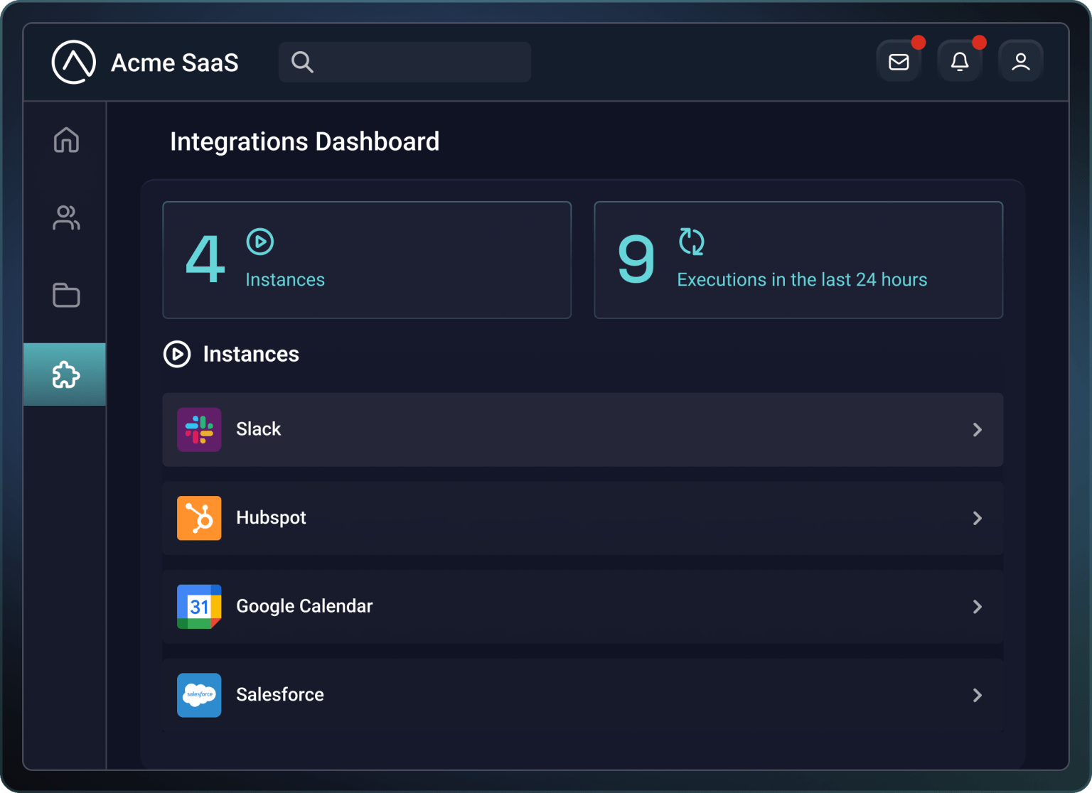 Acme SaaS integration dashboard Acme SaaS integration dashboard