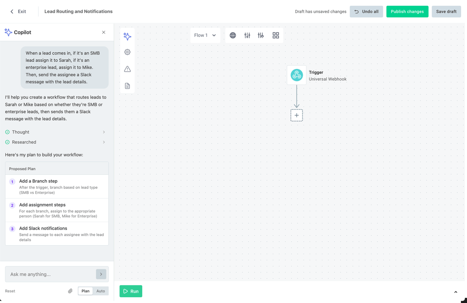 AI Copilot generating a workflow inside the embedded workflow builder AI Copilot generating a workflow inside the embedded workflow builder