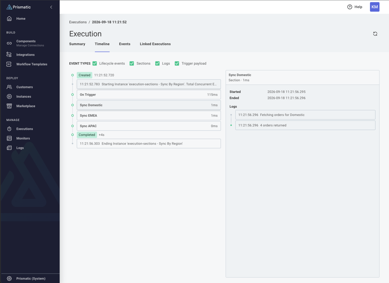 Detail view for a CNI execution Detail view for a CNI execution