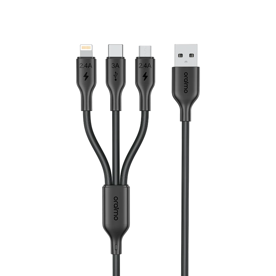 oraimo Duraline 4 3A 1.2M 3-in-1 Cable · Black