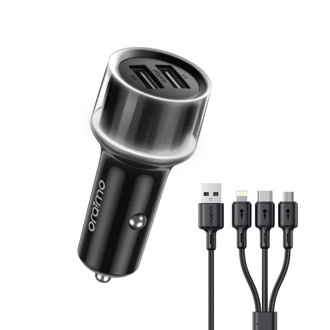 oraimo Highway 15 15.5W Car Charger with 3-in-1 cable · Black