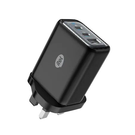 itel ChargerFlow I 65W Triple-Port GaN Charger (UK) · Black