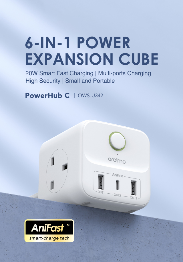 oraimo PowerHub C 6-in-1 Power Expansion Cube · White
