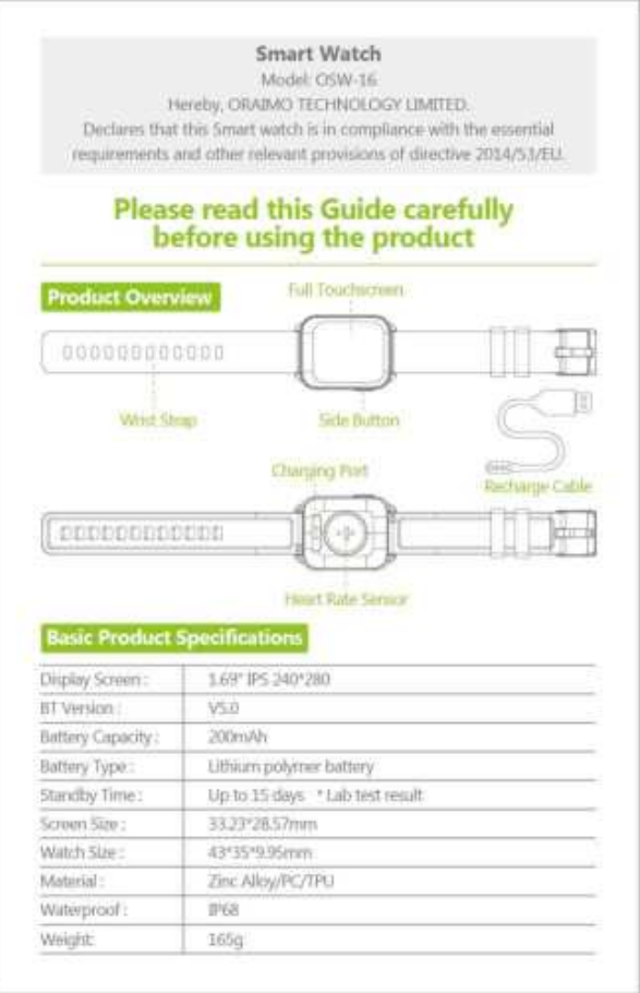 oraimo Watch OSW16 · Black