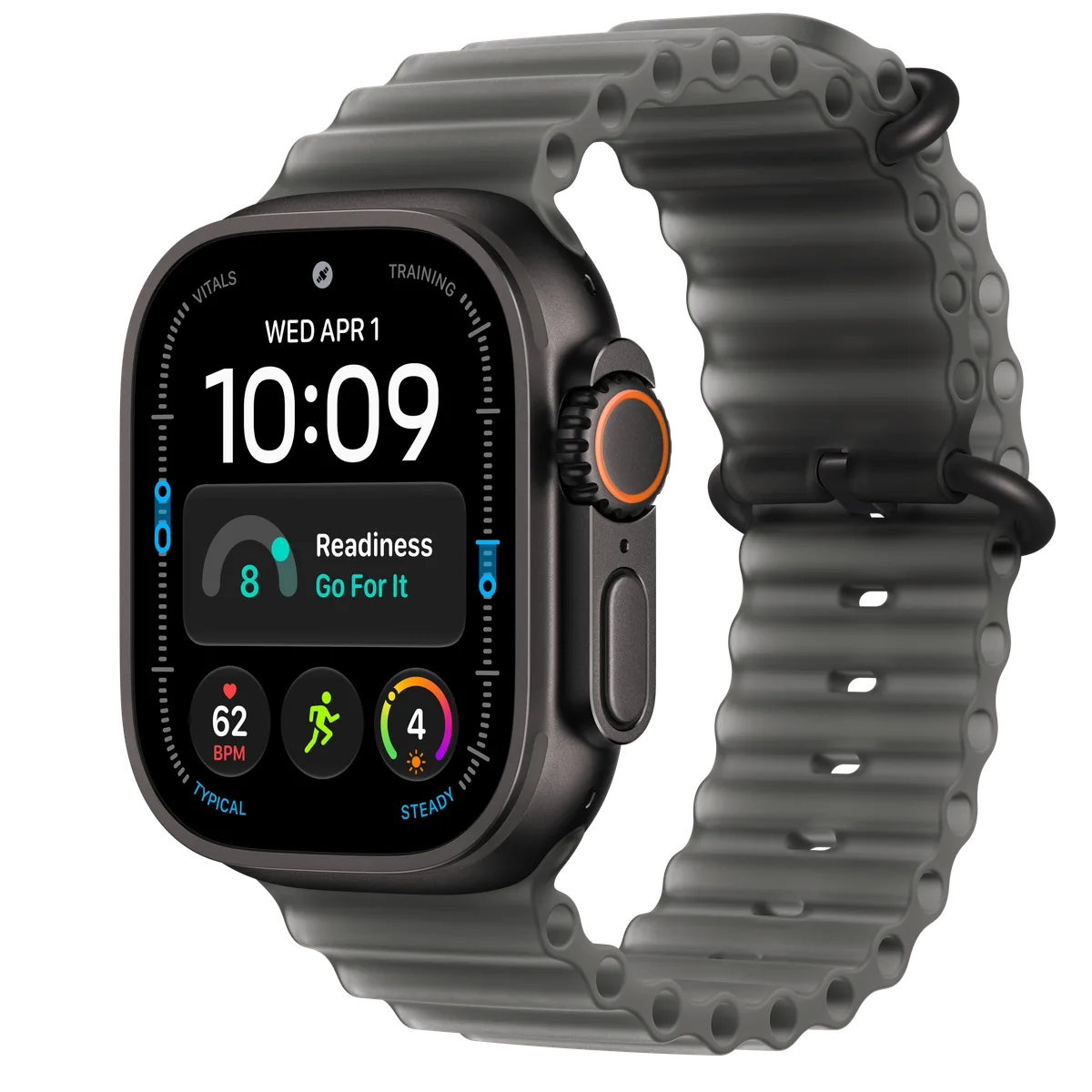 Apple Watch Ultra 4 (49mm) · Black Titanium / Translucent Black Ocean Band