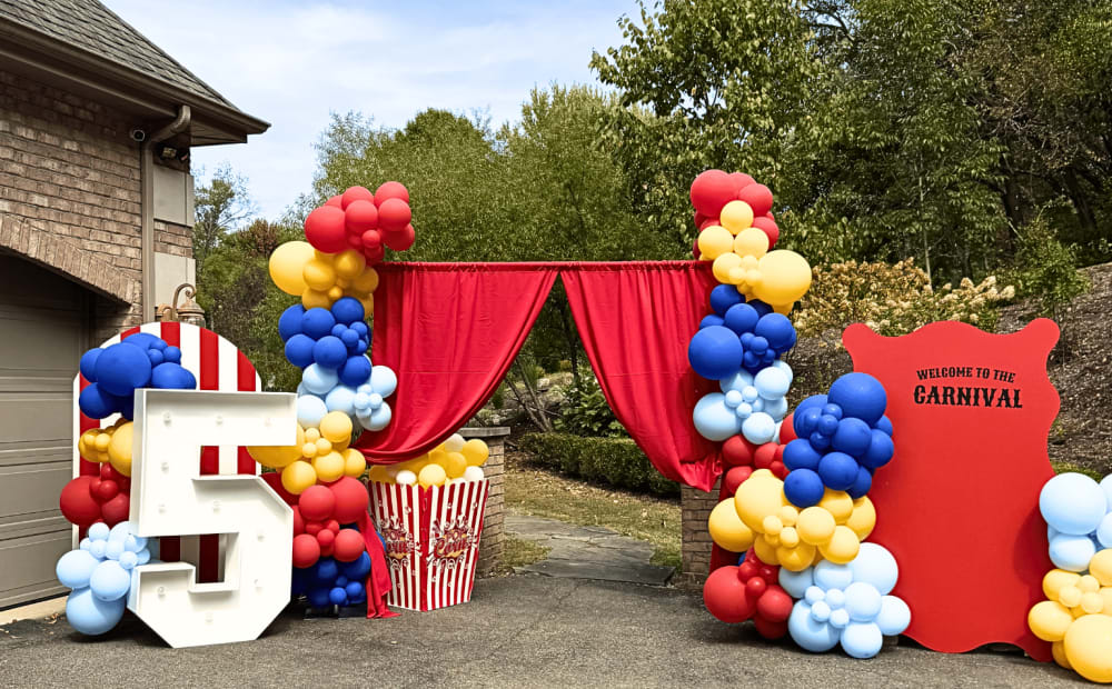 Colorful balloon decor set up for a kids birthday party