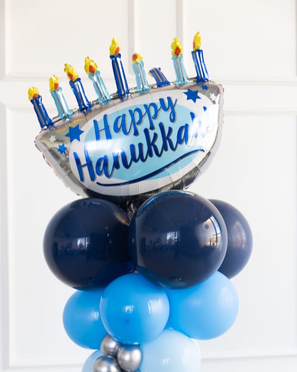 Happy Hanukkah menorah balloon column in Pittsburgh by Party on Butler