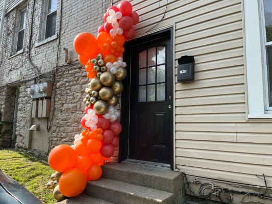 Milestone birthday balloonscape inside the Pittsburgh event space