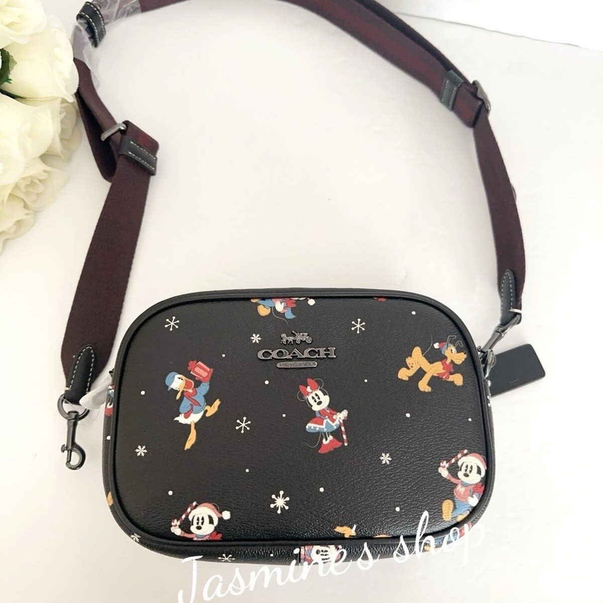 COACH Disney X Coach Mini Jamie Camera Bag with Holiday Print Black Multi CN027