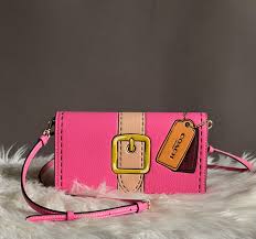 Coach CH181 Anna Fold over Clutch Crossbody Petunia Pink Trompe L'oeil Print