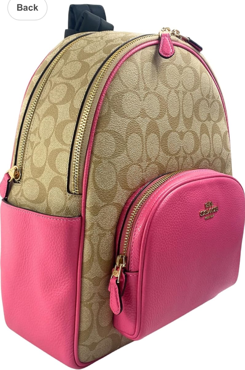 COACH Court Backpack in Signature Canvas in Light Khaki/Petunia, Light Khaki/Petunia, Medium, Court Medium Backpack