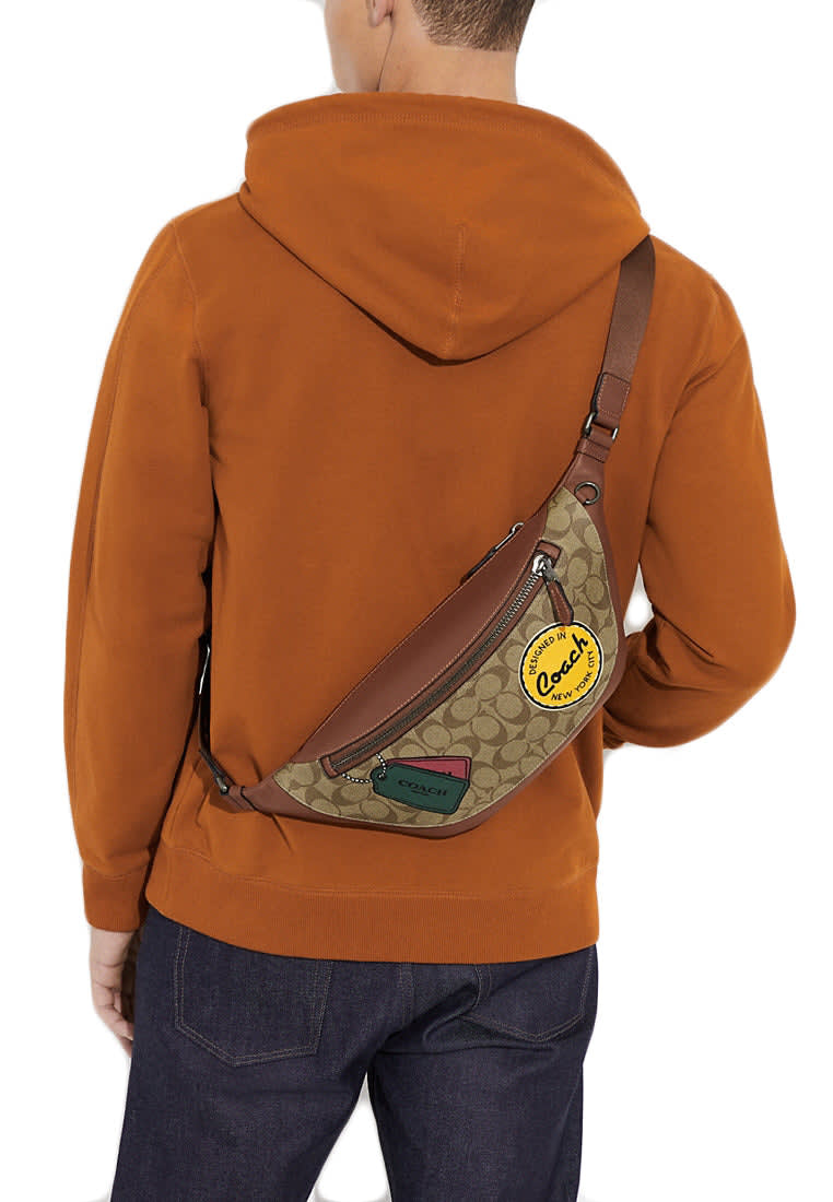 Coach Mens Warren Belt Bag In Signature With Trompe Loeil Print - Brown
