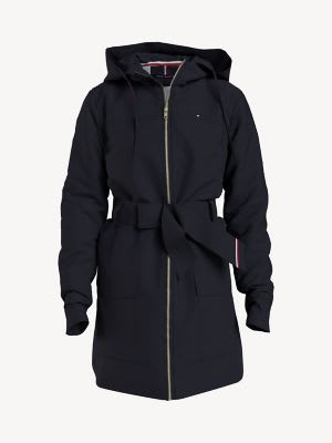 Tommy Hilfiger Women's Essential Solid Belted Hooded Jacket Masters Navy - XXS