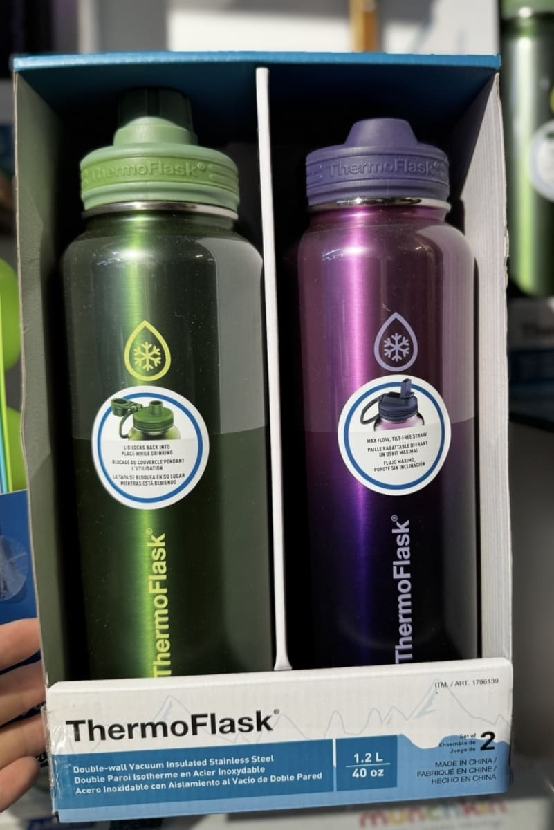 ThermoFlask Stainless Steel Water Bottle  40 Fluid Ounce (2 Pack) (Blue/Silver)
