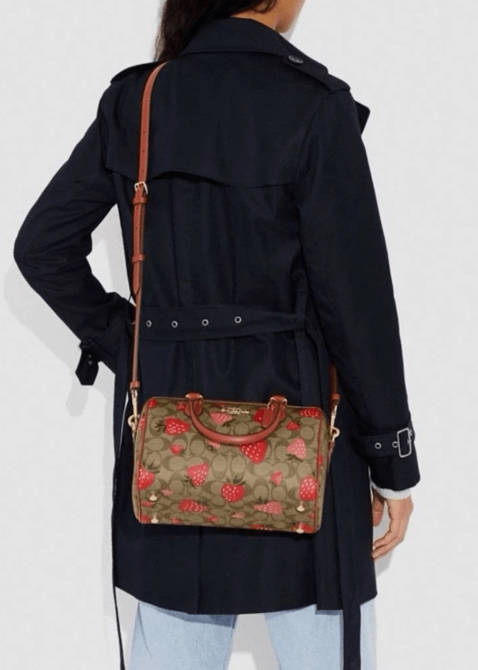 Coach CH511 Rowan Satchel in Signature Canvas with Wild Strawberry Print in Khaki Multi