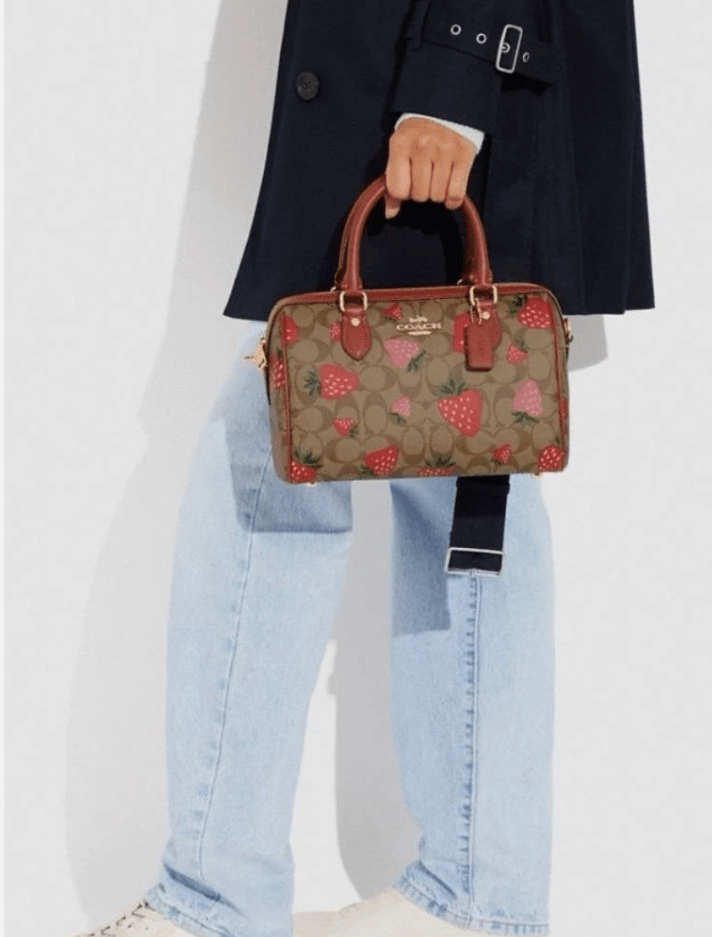 Coach CH511 Rowan Satchel in Signature Canvas with Wild Strawberry Print in Khaki Multi
