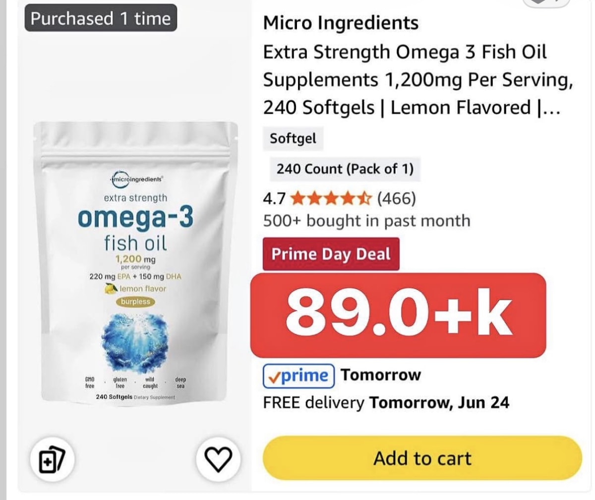 Micro Ingredients Extra Strength Omega 3 Fish Oil Supplements 1,200mg Per Serving, 240 Softgels