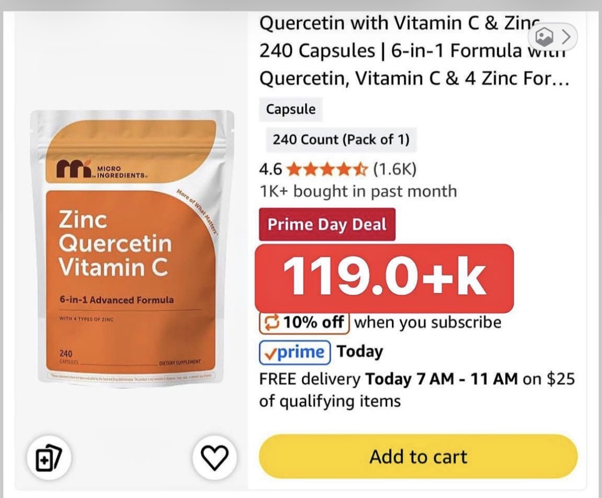 Quercetin with Vitamin C& Zine > 240 Capsules | 6-in-1 Formula wit Quercetin, Vitamin C & 4 Zinc