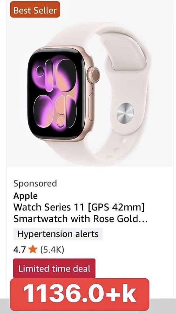 Apple Watch Series 11 [GPS 42mm] Smartwatch with Rose Gold...