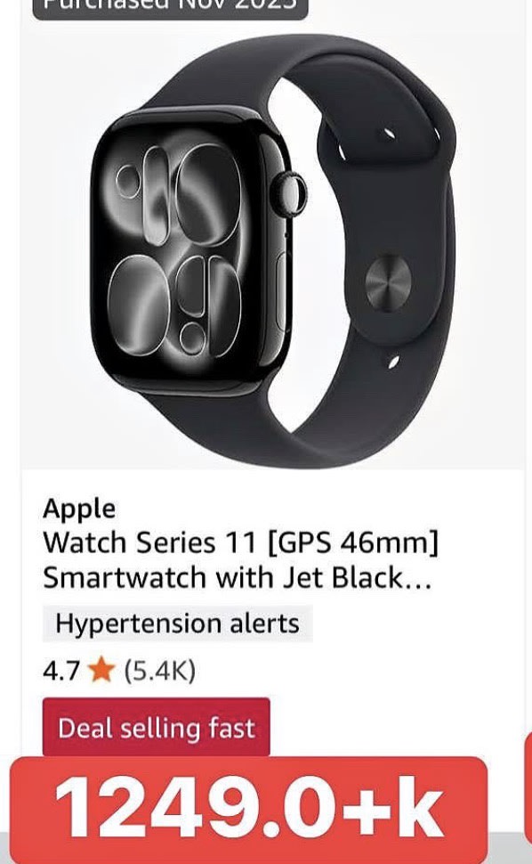 Apple Watch Series 11 [GPS 46mm] Smartwatch with Jet Black...