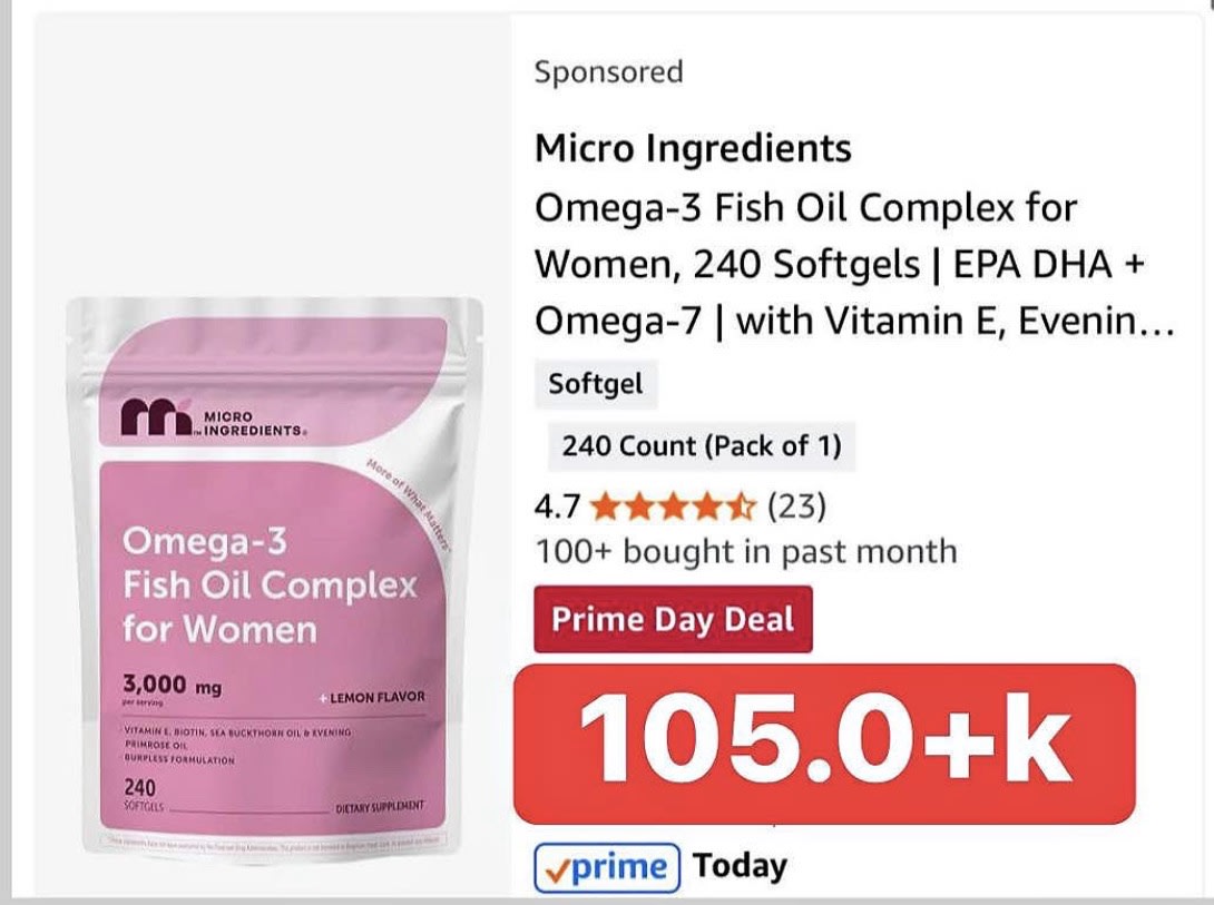 Micro Ingredients Omega-3 Fish Oil Complex for Women, 240 Softgels | EPA DHA + Omega-7 | with Vitamin E,