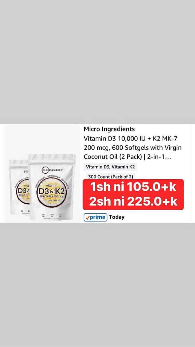 Micro Ingredients Vitamin D3 10,000 IU + K2 MK-7 200 mcg, 600 Softgels with Virgin Coconut Oil